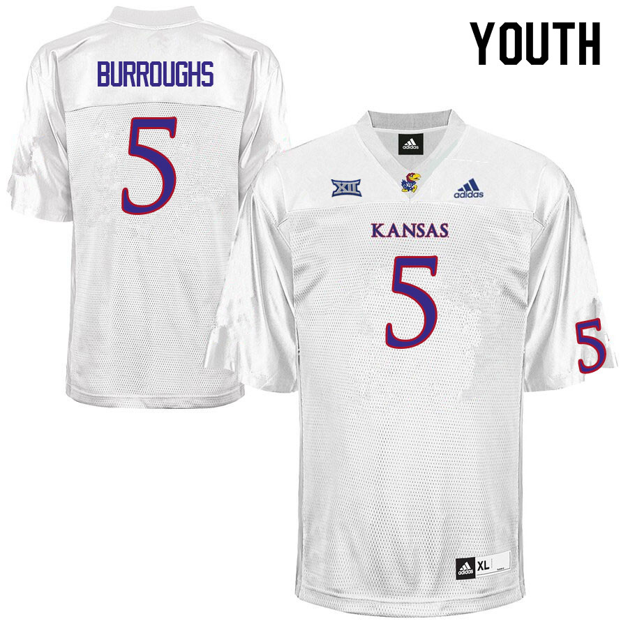 Youth #5 O.J. Burroughs Kansas Jayhawks College Football Jerseys Sale-White